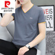 Pierre cardin knitted men's short-sleeved 2025 new pure cotton v chicken heart neck T-shirt for youth summer thin half-sleeved trendy top black QY691 M