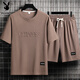 
Playboy Men's Summer Suit Teen Short Sleeve T-shirt Thin Ice Silk Two-Piece Set Casual Sportswear Five-Century Shorts Pants Set-TZ829 Khaki [Top + Pants] XL Recommended 130-145Jin [Jin equals 0.5 kg]