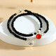 Pulsera de doble anillo de mijo de cristal blanco Catent Catned Cattado Tigre Tiger Garbow Agate Pulsera de mariposa Joya Z844 Pulsera de doble anillo de espinela negra
