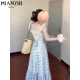 
Cotton French blue sweet floral suspender dress for women in summer 2025 new waist-hugging and high-end long skirt 2382 blue [high quality 35.5] L 100-115Jin [Jin equals 0.5 kg]