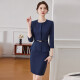 New blue quarter-sleeved small suit jacket for women beauty salon jewelry store two-piece professional suit green suit + skirt (JY6210) 2XL