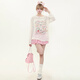 2025 Sweet Style Line Katzenhund gedrucktes langärmeliges T-Shirt für Frauen im Frühling und Sommer leicht transparent lose Sonnenschutzbluse Aprikosenfarbe-Koi B114 L