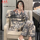 允桐感熊猫长袖睡衣女春秋季开衫冰丝薄款可外穿两件套家居服夏天 b693黑色小狗 XL 码120-130斤
