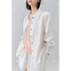 KSOEURK sister 100 linen light oxygen suit lapel single-breasted shirt + elastic waist shorts suit white-shirt S