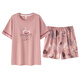
Yalu short-sleeved pajamas set for women in summer with breast pad integrated pure cotton thin model large size for summer can wear home clothes outside GXT1047 M (recommended 75-95Jin [Jin equals 0.5 kg])