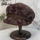 Lanshiyu (LANSHIYU) beret autumn and winter new hat for women retro embroidered peaked cap to modify the face beret versatile octagonal hat for women dark coffee color M 52-58CM adjustable