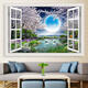 Qilicai landscape painting wall stickers three-dimensional mural stickers self-adhesive living room background wall decoration painting fake window simulation stickers landscape landscape T-1342 comes with adhesive super large splicing width 300cm * height 200c
