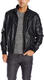 Tommy Hilfiger Men's Faux Leather Bomber Jacket Ribbed Knit Collar Black Large