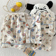 Ji Yafu Crayon Xiaoxin Summer Three-Piece Set Pajamas Women's Short Sleeve Long Trousers Thin Ins Style Summer Cotton Yarn Home Clothing Yunduo Cotton-J9901# Paradise Puppy Three-Piece Set L [Suggested 100-120Jin [Jin equals 0.5 kg]]