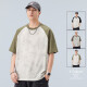 Dancing with the wolf 2025 new round neck contrasting color loose short-sleeved T-shirt summer cotton sports top men's trendy versatile half-sleeved klb691 green M 90--115Jin [Jin equals 0.5 kg]