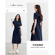 
Shangdubila 100% cotton polo collar tilt two-button contrasting embroidered dress for women in summer commuting temperament versatile skirt