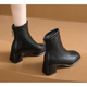 Senma (senma) French short boots and ankle boots for women Korean style 2025 new autumn and winter thick heel Martin boots square toe slim boots black (flat zipper) 40