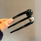 Mansheng Japanese and Korean high-end three-tooth pearl hairpin for women 2025 new style temperament bun hair on the back of the head with ball hairpin hairpin black