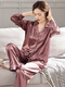 Pyjamas Goldlion pour femmes Spring and Automn Ice Silk Silk à manches longues Femmes Automne Nouveau 2025 Imitation Silk Summer Home Clothing Set 9230 Cornus Powder One Size (160 / m Taille) Recommandé pour porter du poids 80-100