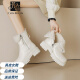 Fanglin Brand Boots de cuero de cuero para mujeres 2024 Invierno Nuevo capa superior Botas cortas de cobertura más de terciopelo Fur de cordero Martin Boots Off White 36
