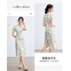 Vestido de cuello redondo de altura corta estampada de estilo azul y blanco de estilo azul y blanco impreso para mujeres en la cintura de verano y falda de falda de línea A-line-longitud