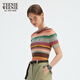 
Teenie Weenie Bear Women's Sweater 2025 Summer New Dopamine Vibrant Striped Round Neck Short Sleeve