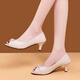 Huilijun High Talons pour les femmes 2025 Été Nouvelles sandales en cuir souple pour les femmes Summer Mid-Heel Slim Fashion Travail polyvalent de poisson bouche bouche à la bouche à l'origine blanc 34
