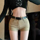 Zhenxiqi's new high-waist elastic tight-fitting butt-hugging shorts for women in summer, slim and versatile, micro-flared casual hot pants, trendy, light khaki, XL, one size too small