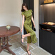 Yiou New Chinese Satin Butterfly Robe for Women, Summer Small Butterfly Modified Cheongsam Long jupe 9922 Purple S