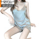 莫代尔纯色薄款睡衣女2025年夏季新款性感冰丝吊带短裤家居服两件套装女 粉色套装 M