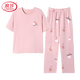 
LangSha 2025 summer new pajamas for women summer pure cotton short-sleeved trousers thin style can be worn on the outside cotton home clothing set YSH679 M [recommended to be 80-100 Jin [Jin equals 0.5 kg]]