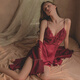 Victoria's sexy pajamas for women in winter silk 2025 new summer red wedding with chest pad suspender nightgown suit spring and autumn 9221 orange powder M _Suggested 80-100Jin [Jin equals 0.5 kg]