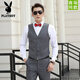 
Playboy (PLAYBOY) best man dress for brothers summer vest long sleeve shirt dress wedding groom wedding large size suit three-piece set white short shirt + black trousers gift bow tie-huahua XL
