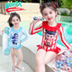 Bamaitu Nezha swimsuit 2025 new children's Nezha one-piece swimsuit for baby girls summer long-sleeved sun protection quick-drying swimming red Nezha 90