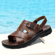 Dadong (Dusto) 2025 Neue Top-Layer-Kowiden-Männer-Sandalen Herren-Leder-Strandschuhe lässige Männerschuhe grenzüberschreitend große Pantoffeln 12129 Brown 37