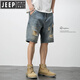 Jeep Spirit American Casual Retro Beggar a déchiré un short denim Shorts pour hommes et un pantalon à cinq points à la mode masculin en été. Moyen 719 bleu 28 95-110jin [Jin est égal à 0,5 kg]