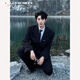 Sound Monkey suit suit men's slim fit men's suit jacket casual suit dress silhouette three-piece niche designer suit suit jacket + white shirt + trousers, free tie XL (115-130Jin Jin equals 0.5 kg)