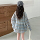 Girls plaid shirt autumn top 2025 new inch coat medium and large children's trendy long-sleeved shirt sun protection blue 130