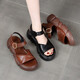 
Red Dragonfly Comfortable and All-match Sandals Fish Mouth Roman Shoes Women's Thick Sole Large Size Sponge Cake Casual Anti-Slip Toe 2025 Summer Black 37