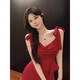Qu Chen Robe rouge Jobe robe pure robe de toast robe sexy robe d'été suspension jupe rouge haut de gamme