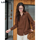 LAGOGO Barn Style Lapel Shirt Jacket Women Lagogu 2025 Winter New Brown Top OCCC439C12 Brown L