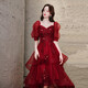 Jianfang Toast Clothes Bride 2025 New Spring and Summer Brewery Wedding Puff Sleeve One-Shoulder Escape Princess Dress Evening Dress Brewery Short Front and Long Back XS