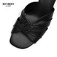 DEEP BREATH Deep Breath Women's Shoes Sheepskin Soft Wrinkled Thick Heels Jingshe Comfortable High Heel Sandals AX14116 Black 35