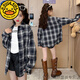 G.duck girls' shirt spring and autumn 2026 new 10-year-old fashion pure cotton plaid loose long-sleeved top children's shirt black and white plaid cm 120