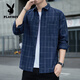 Playboy (PLAYBOY) American plaid shirt jacket for men 2025 spring and autumn style trendy long-sleeved men young loose casual versatile clothes K12108 white M