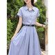 [Give a belt] Literary and elegant blue dress for women 2025 new summer slim dress D1390 Blue M [100-110Jin[Jin equals 0.5 kg]]