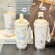 Tuojin Deutschland importierten Qualitätsbutterfly Thermos Cup neue hochwertige tragbare Strohwagen-Kaffee Antique White-BXAB6198 Schmetterling Keramik Innendeckel