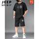 Jeep Spirit Men's Sports Ensemble d'été de grande taille Fat Men's T-shirt Plus Fat plus grand short court shorts décontractés deux pièces décontractées noir 9922 [Set] 2xl
