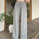 Women's summer thin high waist draping straight-leg loose casual comfortable cool sun protection wide-leg pants KX K66 light gray XL [115-125Jin[Jin equals 0.5 kg]]