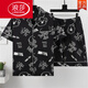 Langsha (Langsha) Summer de algodón de algodón delgado de algodón de algodón de algodón de algodón Juego de ropa para hombres Versión coreana de dibujos animados de verano