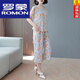 ROMON Cotton silk short-sleeved suit for women's summer new large size fashion casual loose slimming outside wearing seven-point wide-leg pants two-piece set white M