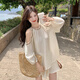 拉夏贝尔（La Chapelle）杏色巨好看的夏天套装女2025新款感气质穿搭一整套短裤两件套 杏色 XS (95斤内)