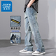 JeanSwest Summer Jeans Men's Loose Straight Men's Pant's American High Street Versatile Min Men's Micro-Flare Long Pants Men's 9901 Nostalgic Blue 4XL [recommandé 175-195Jin [Jin est égal à 0,5 kg] usure]