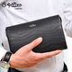 Goldlion men's handbag genuine leather brand 2025 new cowhide crocodile pattern large-capacity clutch men [Black] Official authorization