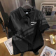 Meters Bonwe heavy polo shirt short-sleeved men's ins fashion brand summer loose cotton versatile half-sleeved T-shirt lapel top [3894*AND label]-Black L 110-130Jin [Jin equals 0.5 kg]